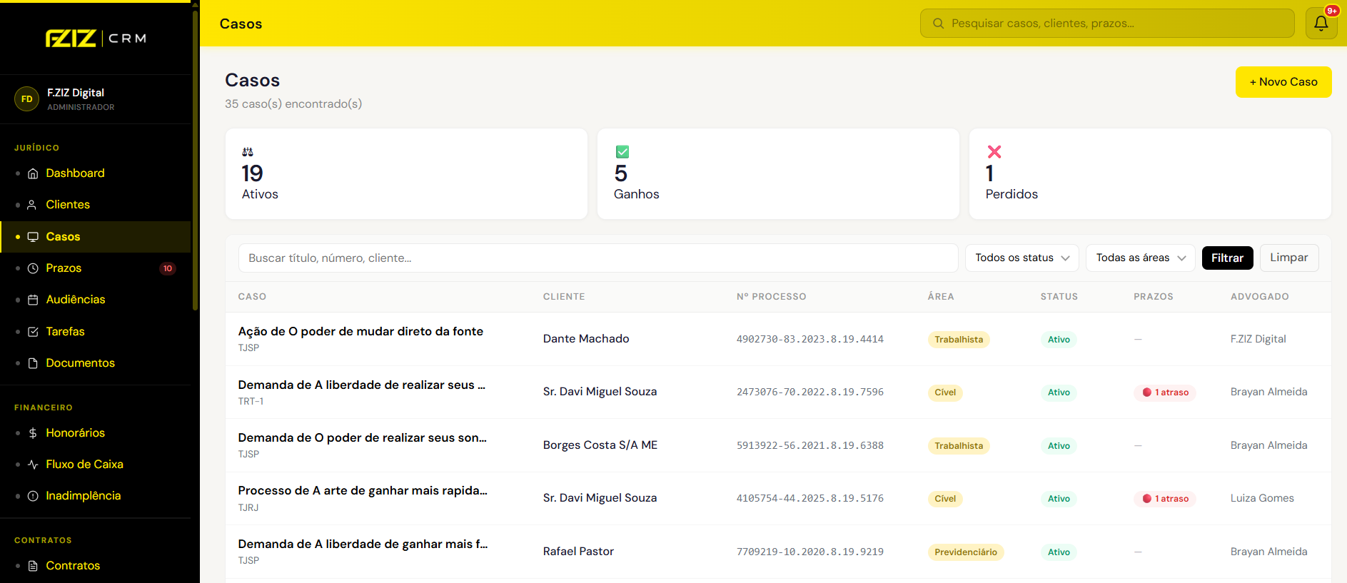 Casos e prazos CRM F.ZIZ